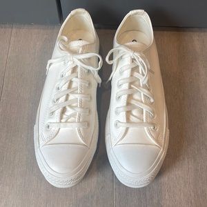 White Platform Low Top Leather Converse